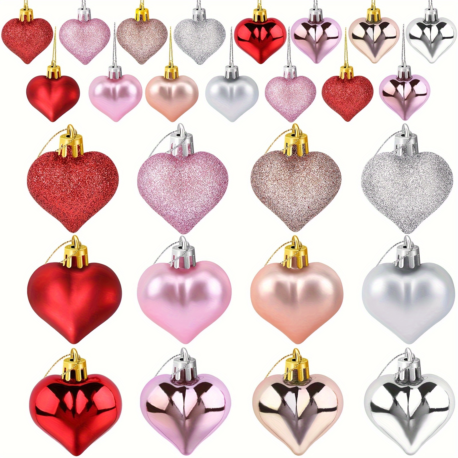  Valentines Day Decorations, Valentine's Day Heart Shaped  Ornaments, Valentines Heart Decorations, Red Pink Silver Heart Shaped  Baubles