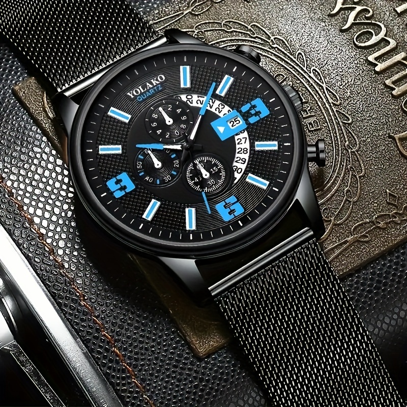 Three-eye Watch Men's Fashion Belt Quartz Watch Classic Men's Three-eye  Watch Men's Quartz Gift Watch