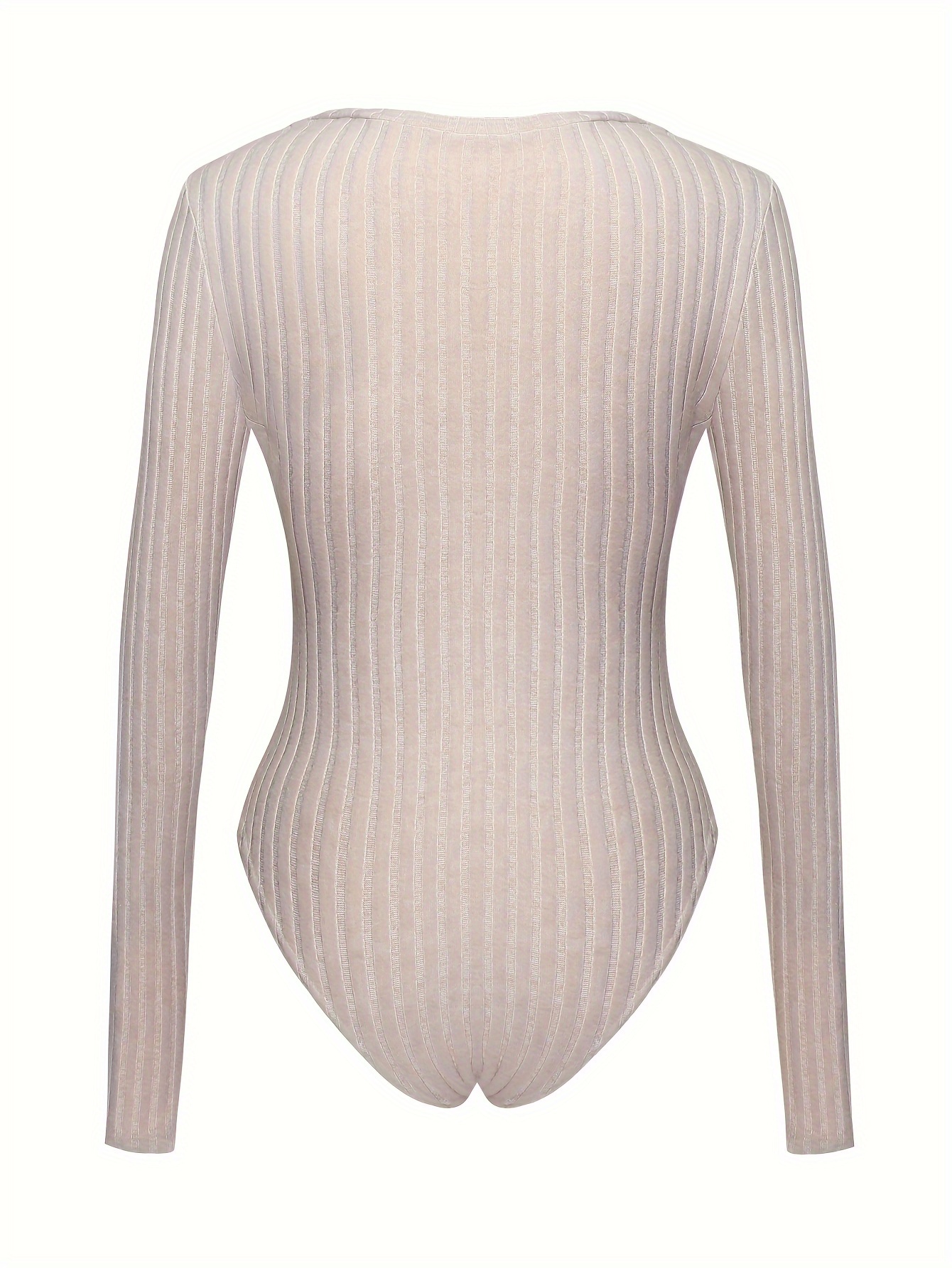 Solid Rib Knit Bodysuit 3 Pack, Casual Button V Neck Long Sleeve Bodysuit,  Women's Clothing