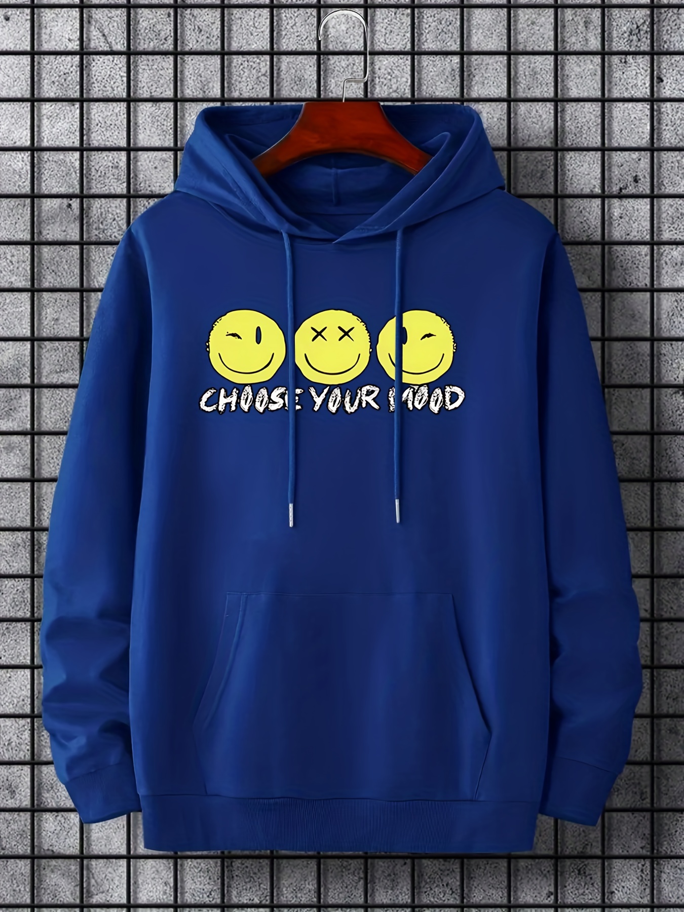 Plus Size Men's Choose Your Mood Expressions Print Casual Hoodie