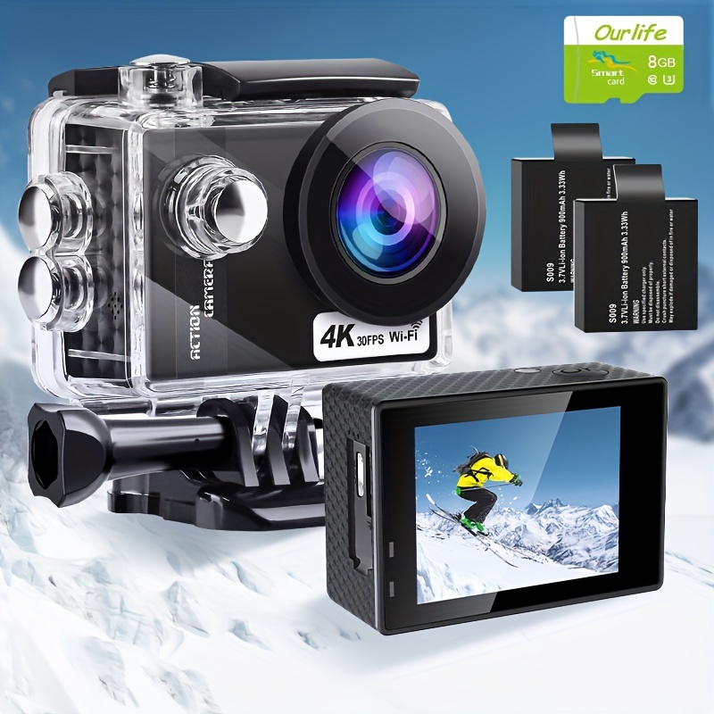 4k 30fps Wifi Action Camera Ultra Hd With Underwater Waterproof Camera With  2 Batteries And Helmet Accessories Kit - Temu Spain