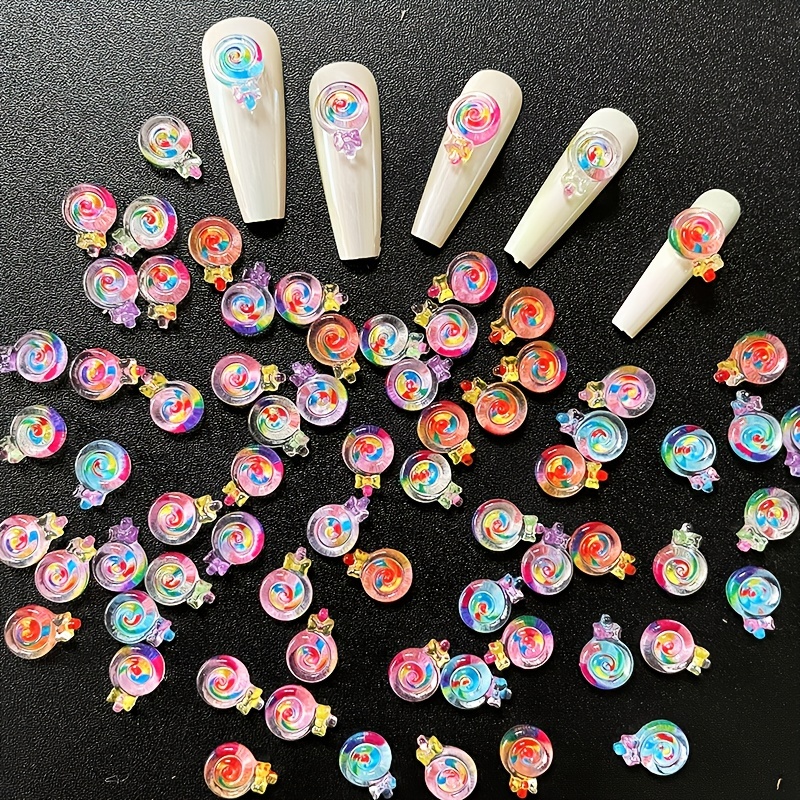 PAGOW 200pcs 6mm Lollipop Nail Charm Colorful Candy Mini Sugar Nail Art 3D  Acrylic Decorations Kawaii Accessories Sweet Christmas Valentine Birthday