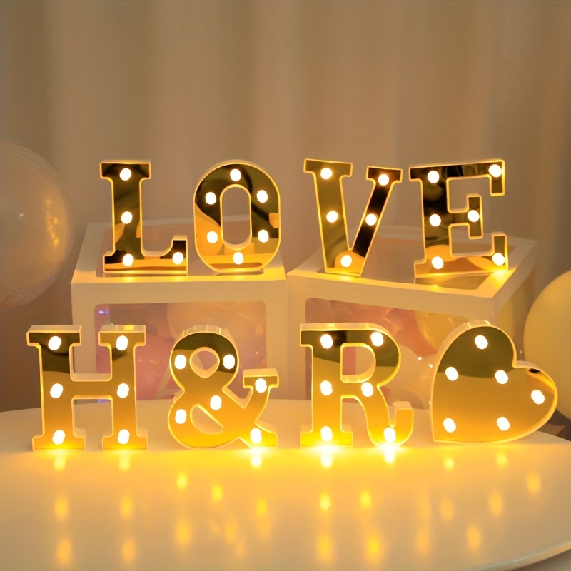 Letras con luces iluminadas, letras LED de colores, alfabeto para  decoración romántica del día de San Valentín, bodas, fiestas de cumpleaños,  hogar