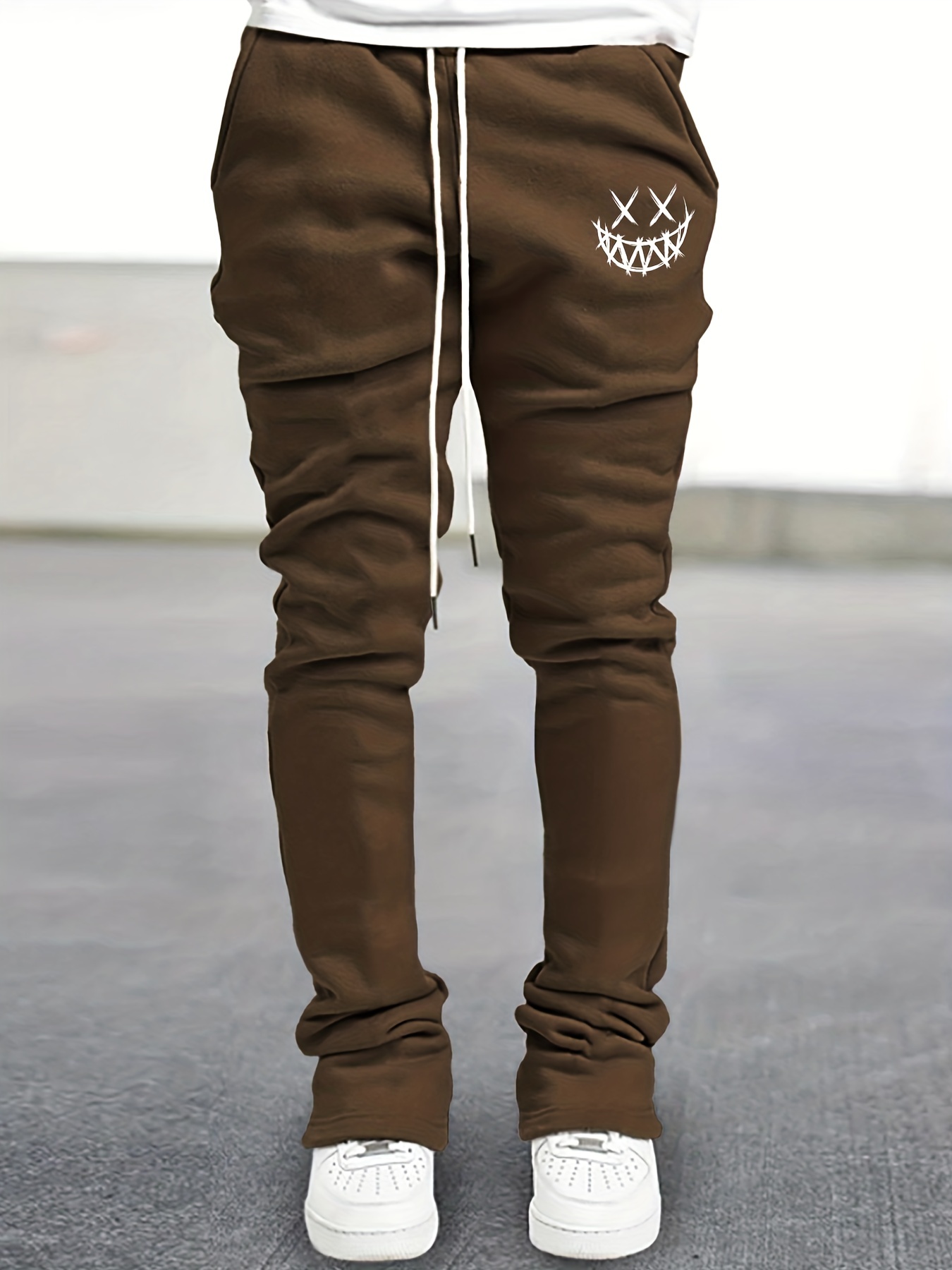 Smile Face Flare Pants Men Drawstring