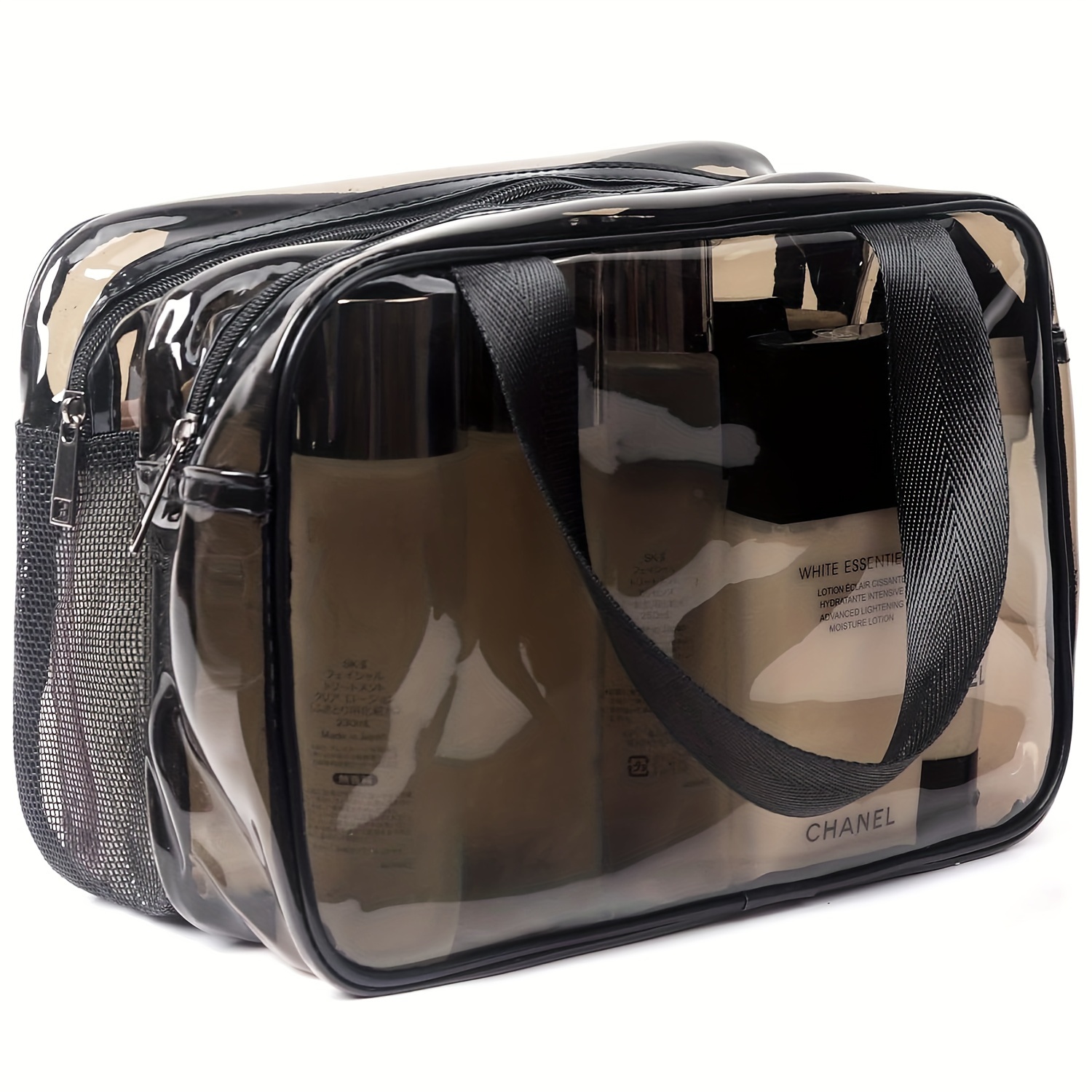 Large Clear Makeup Bag Toiletry Bag, Waterproof Travel Cosmetic Bag,  Transparent Pvc Zipper Tote Bag With Handle, Reusable Portable Airport  Airline Organization - Temu