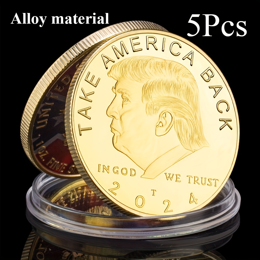 5pcs set 45th president of united states donald j trump 2024 collectible imitation golden plated souvenir coin basso relievo commemorative coin