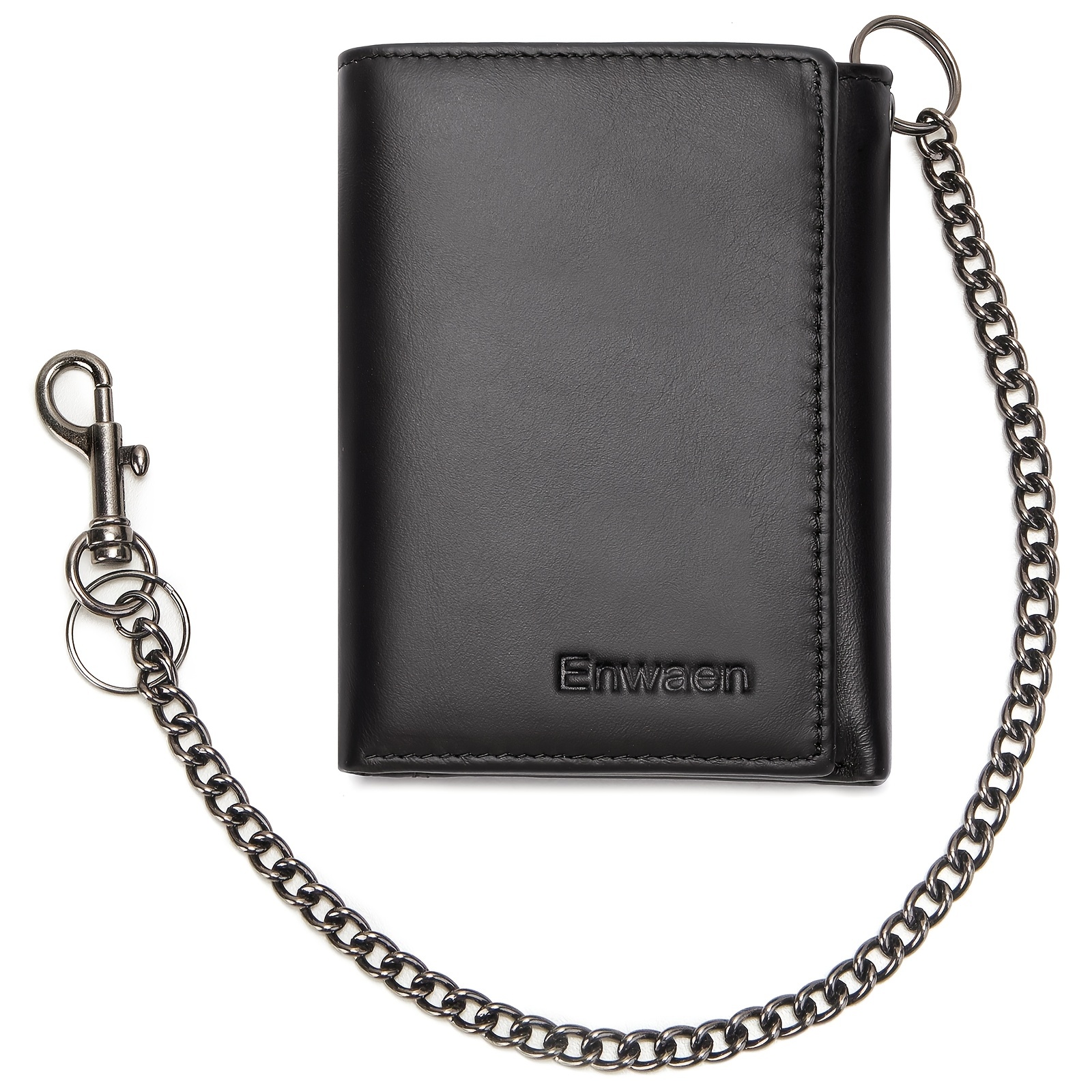 bill heart Mens Wallet with Chain Genuine Leather Purse RFID Blocking  Bifold Double Zipper Coin Pocket with Anti-Theft Chain