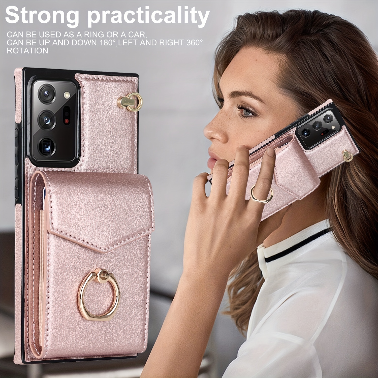 Fashion Faux Leather Phone Case For Galaxy S23 Ultra S22 Ultra Note 20 Ultra  Luxusy With Holder Long Lanyard Ring Crossbody Bag Wallet Card Slots  Shockproof Protect Cover - Temu