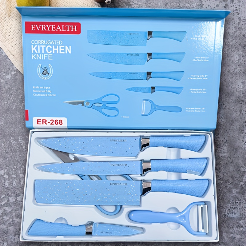 6pcs Kitchen Knife Set Peeler Chef Slicer Paring Scissors Tools Stainless  Steel
