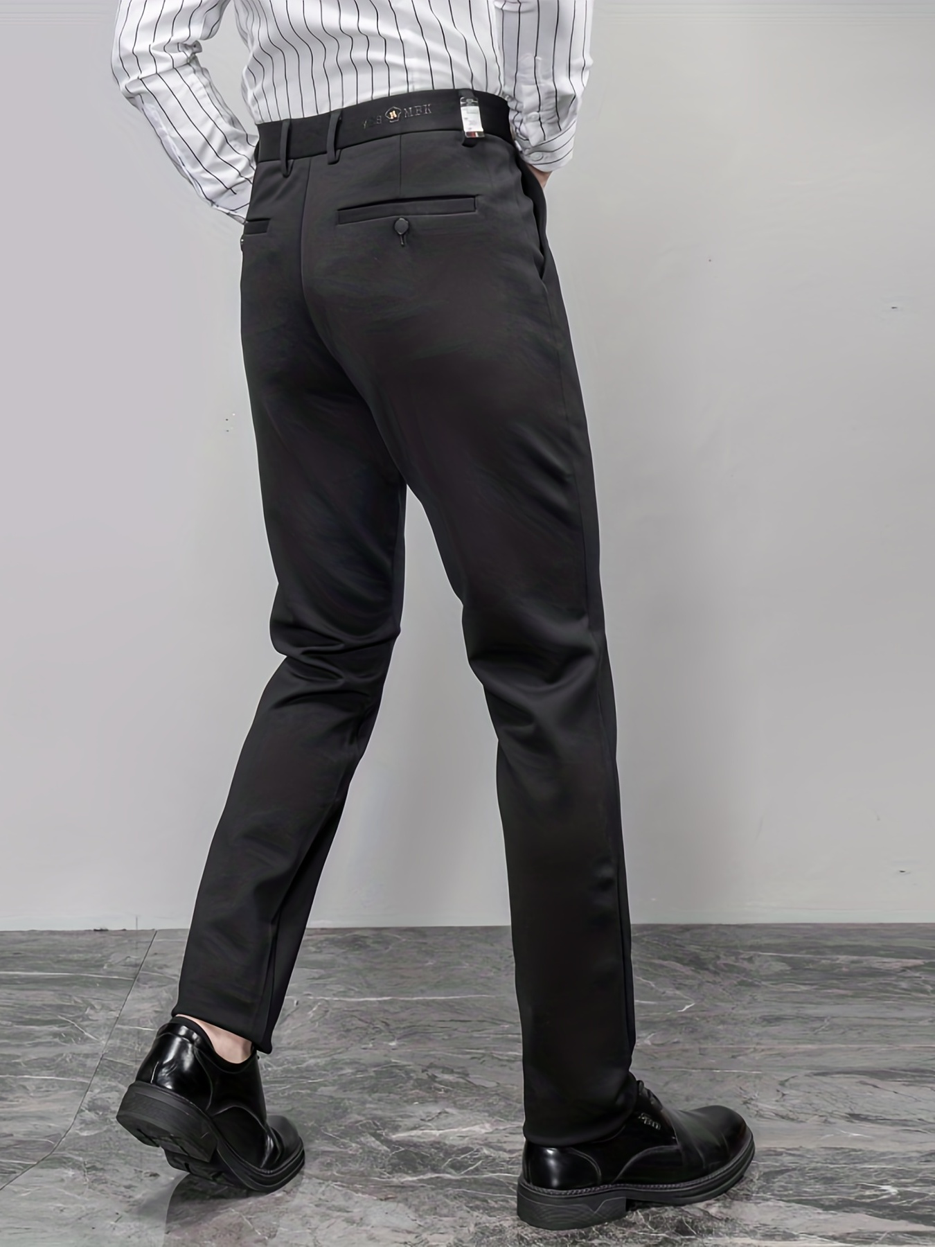 Clásicos pantalones de vestir elegantes y ajustados, pantalones de vestir  de color sólido ligeramente elásticos para hombres, semi-formales, para las