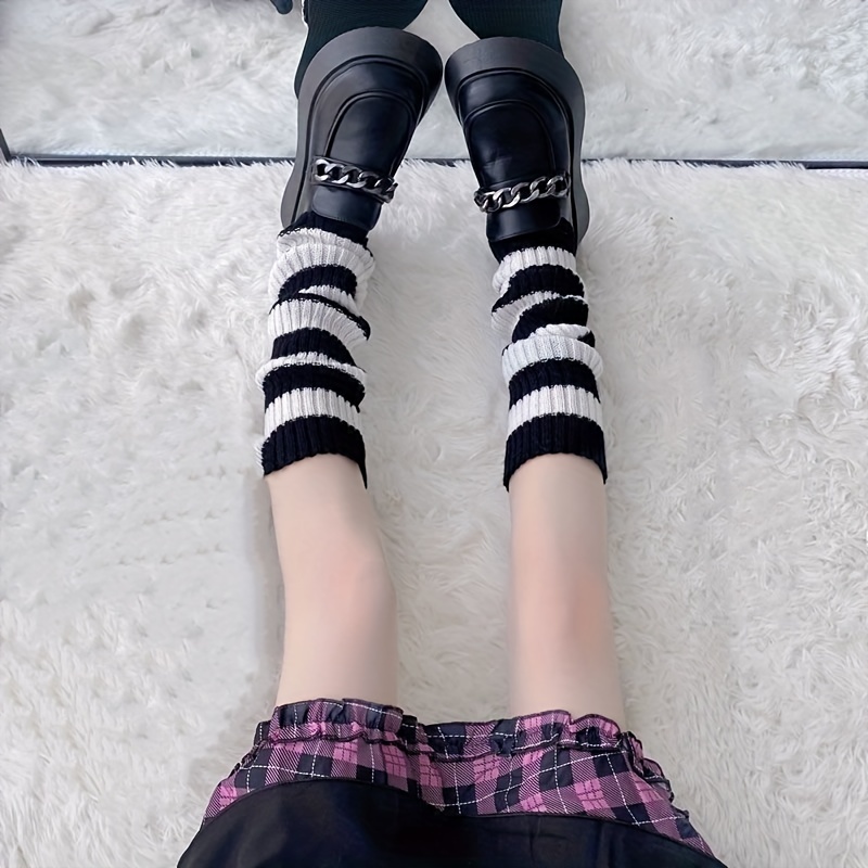 Classic Striped Leg Warmers Gothic Punk Style Rib knit Knee - Temu Canada