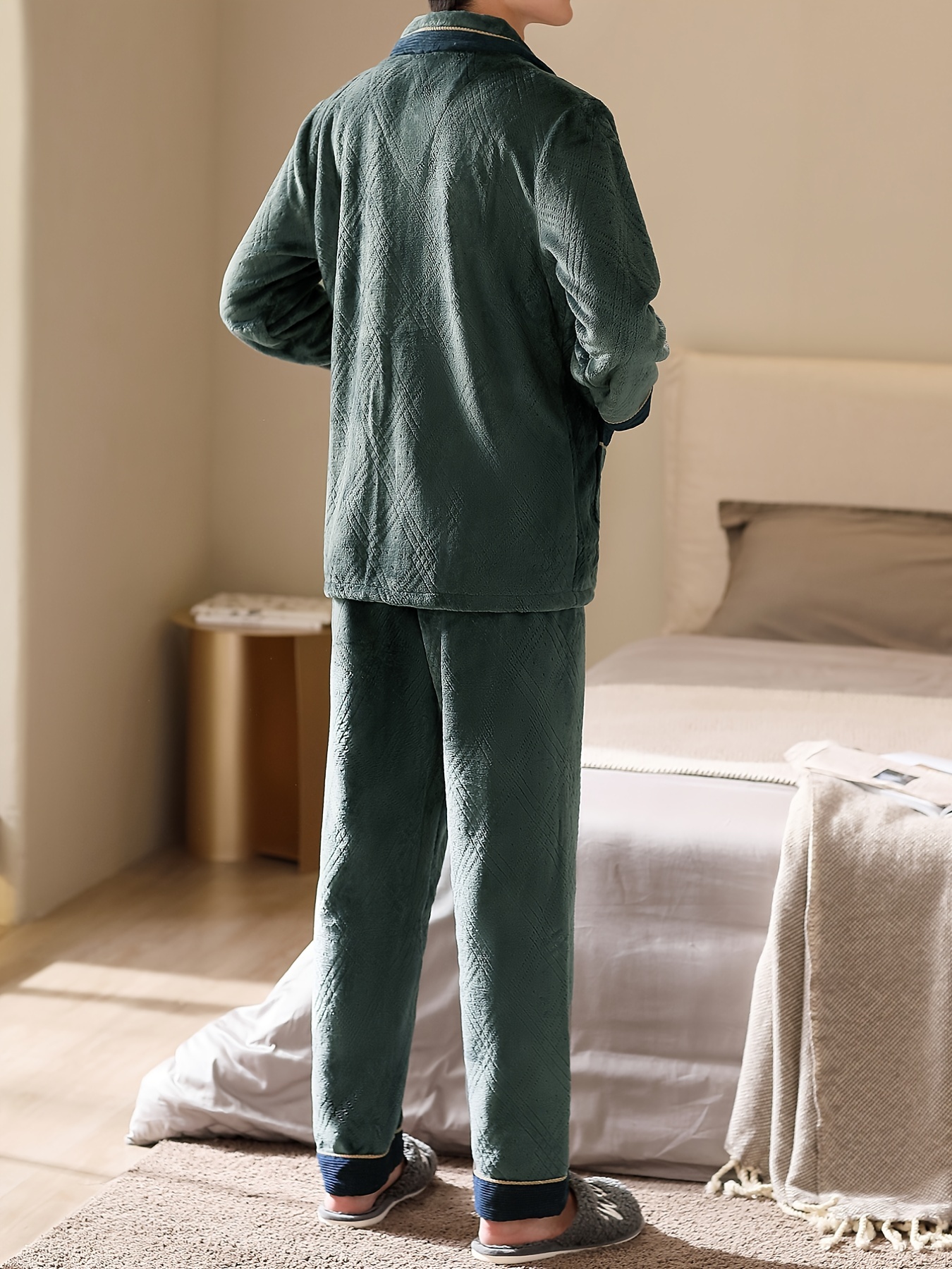 Men's Thermal Thick Comfortable Pajama Sets Pocket Button - Temu