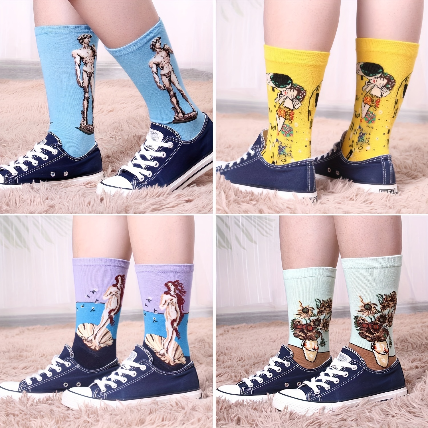 4-6 pares de calcetines divertidos para mujer, calcetines de arte  estampados con pintura famosa e impresos, calcetines divertidos novedosos  para mujer Zhivalor Ropa Interior, Lencería y Pijamas