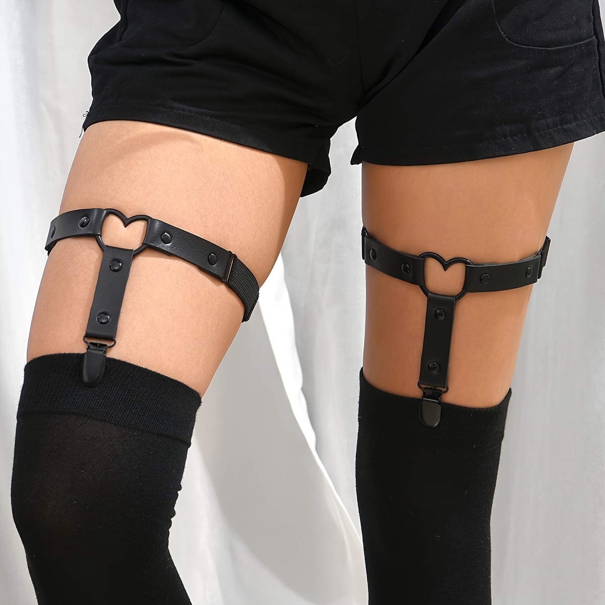 2pcs Women Punk Heart O-Ring Lace Leather Elastic Thigh Leg Harness Garter  Belt