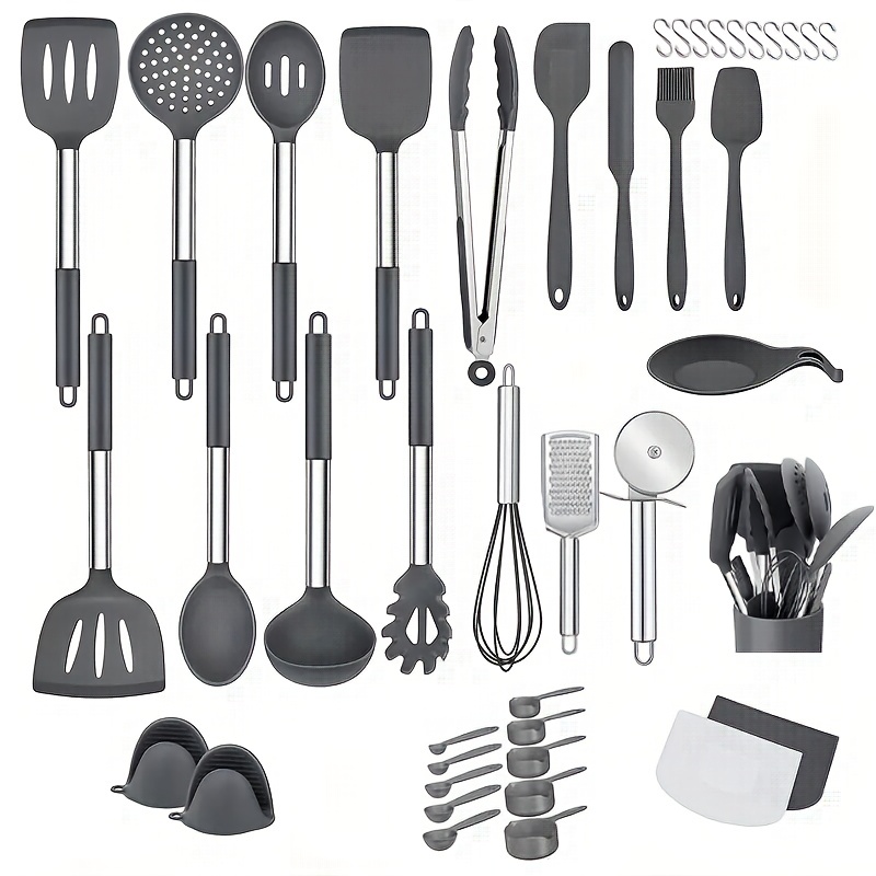 42pc Kitchen Utensil Set with Holder Cooking Turner Spatula Whisk