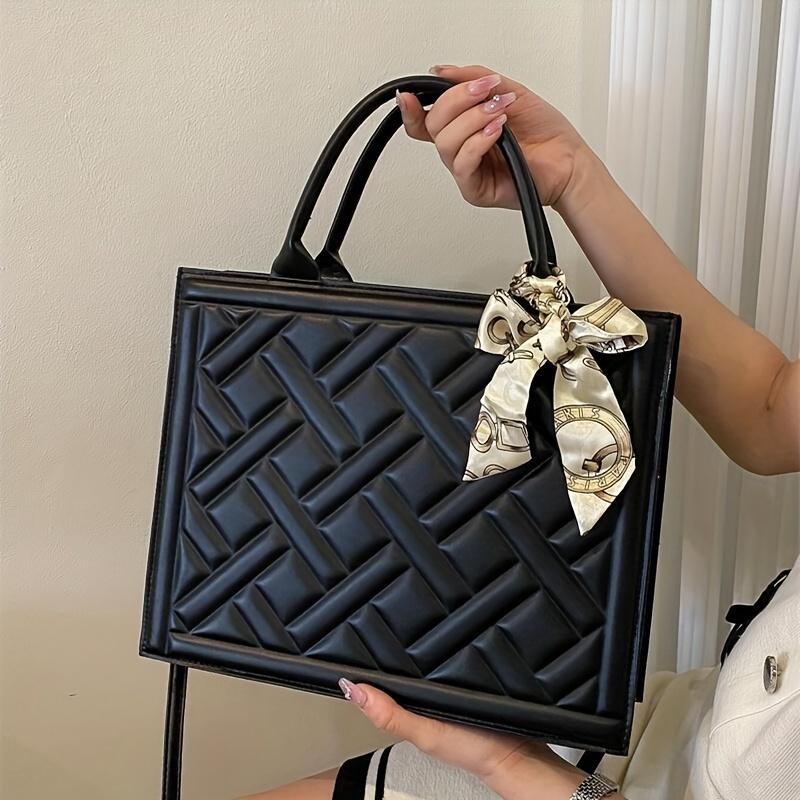 Geometric Pattern Twilly Scarf Decor Top Handle Bag