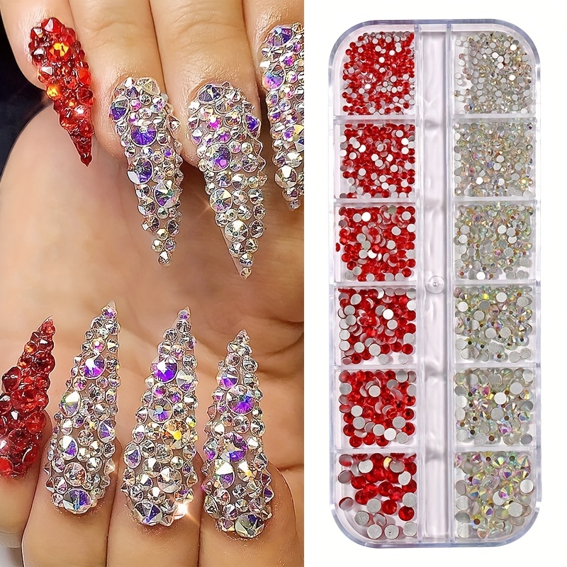 Ab And Red Nail Rinestones For Nails Makeup Ruby Red - Temu