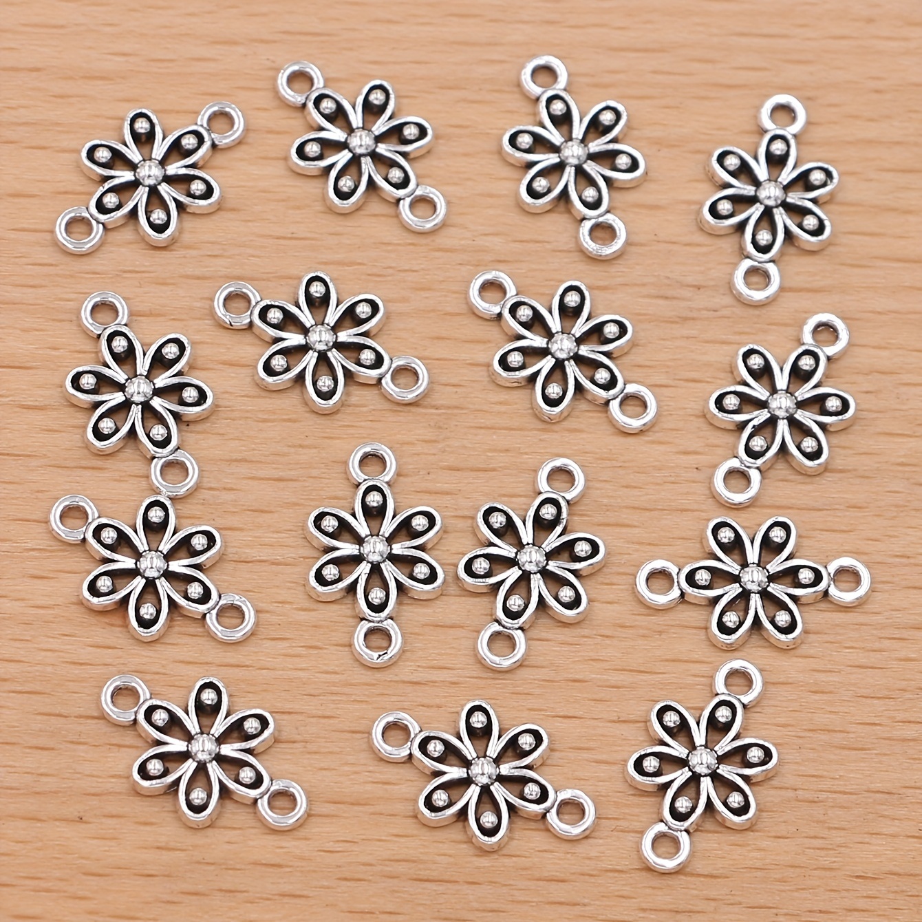 Antique Silver Plated Flower Charms Pendants For Jewelry - Temu