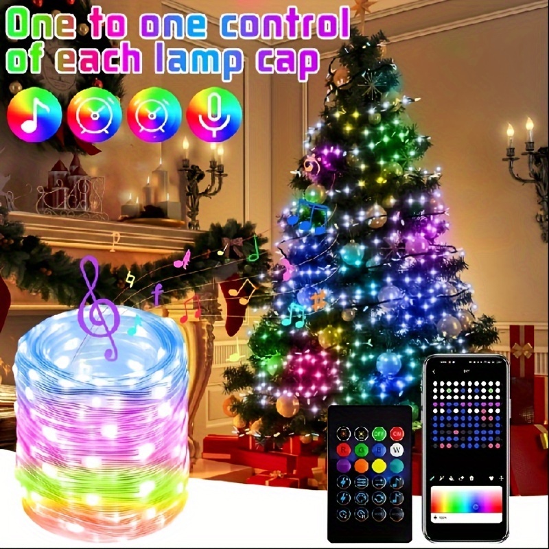 LED Fairy String Lights RGB IC Christmas Tree Light 8Mode Remote Control  Smart Bluetooth Garland Lamp Xmas Wedding Party Decor