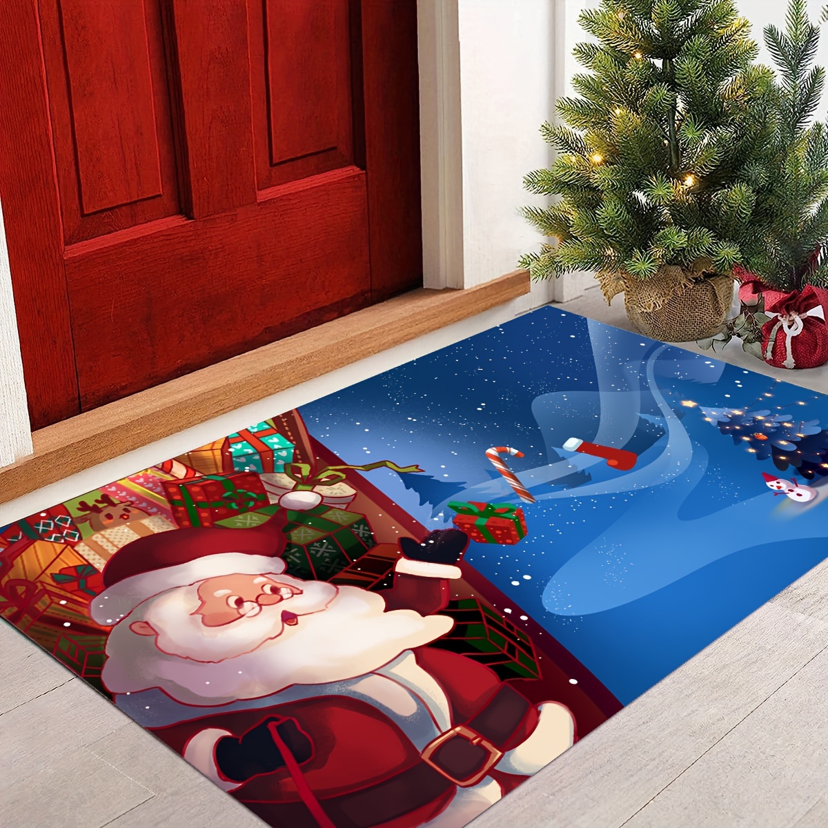 Kitchen Floor Mat, Bath Mat, Blue Christmas Decorations for Home