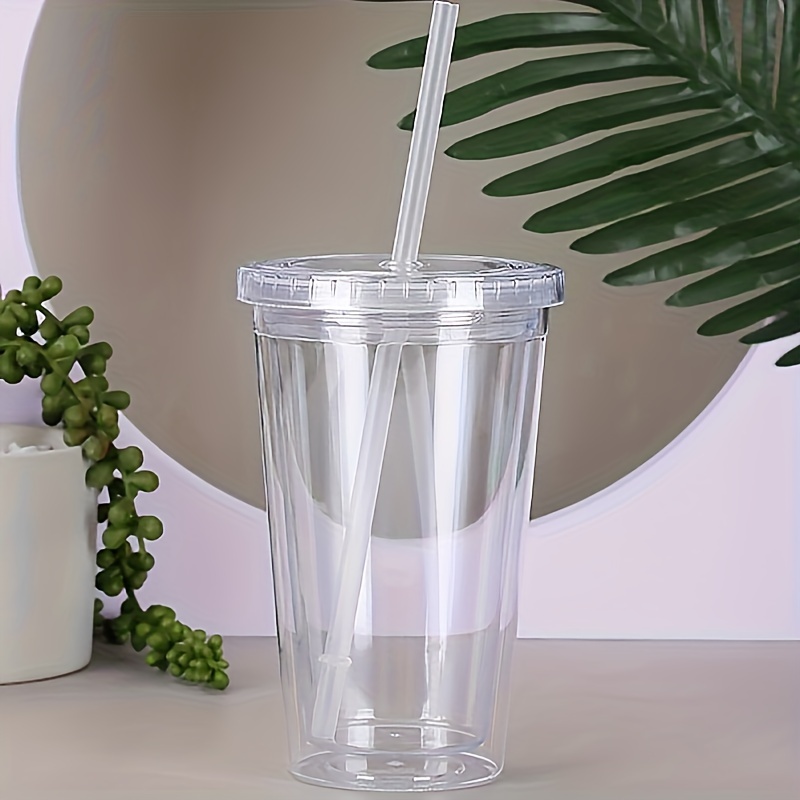 Clear Tumbler With Lid And Straw Reusable Transparent Double-layer Water  Bottle For Coffee Milk Diy Smoothie Cup Drinkware Multiple Sizes Available  - Temu