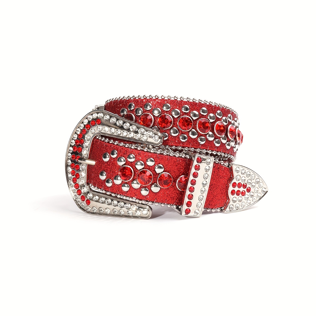 Red Rhinestone Skull Head Belt Punk Rivet Leather Belt
