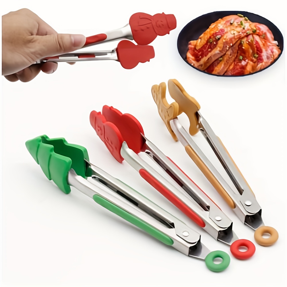1 Pc Multi Purpose Silicone Metal Kitchen Tongs Food Serving Grill