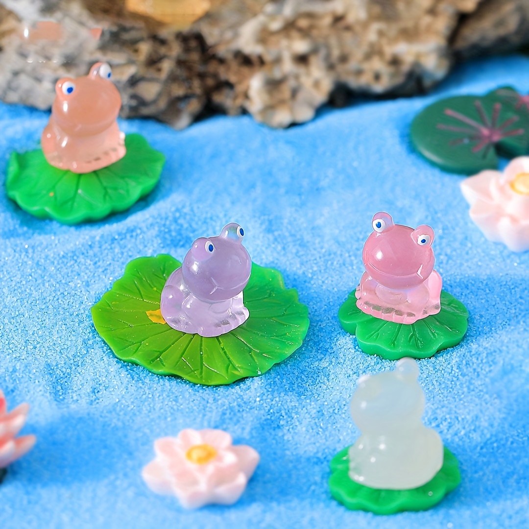 4 Tiny Plastic Green Frogs for Fairy Garden 