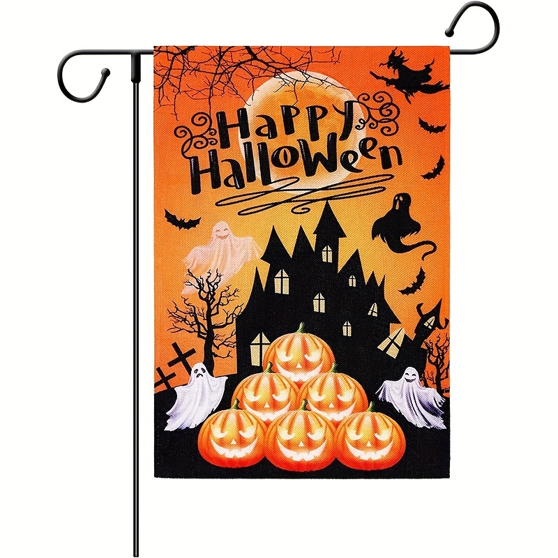 1pc halloween garden flag double sided 12 x 18 yard flag pumpkin castle bat decorative halloween indoor outdoor decorations details 0