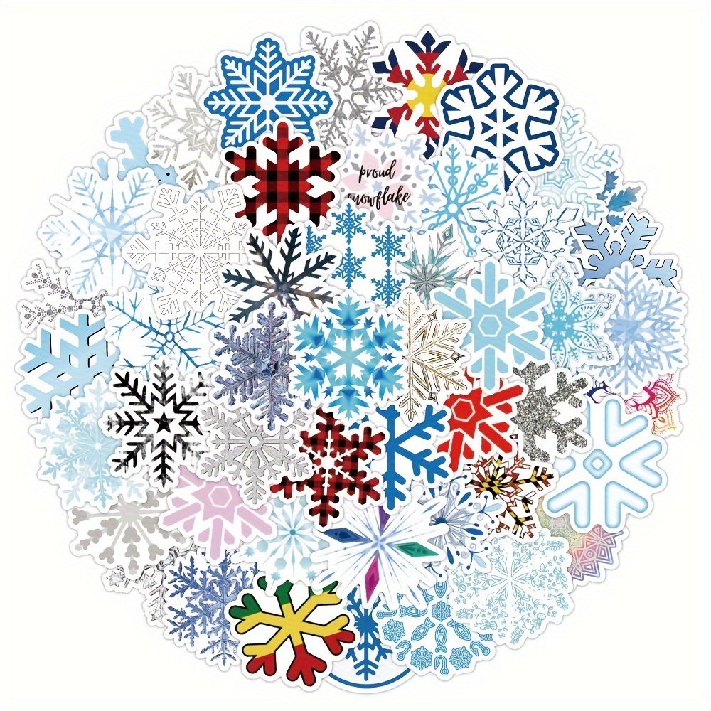 50pcs Glitter Snowflakes Foam Stickers Self-Adhesive Winter Snowflake  Stickers For Christmas Party And Craft Projects