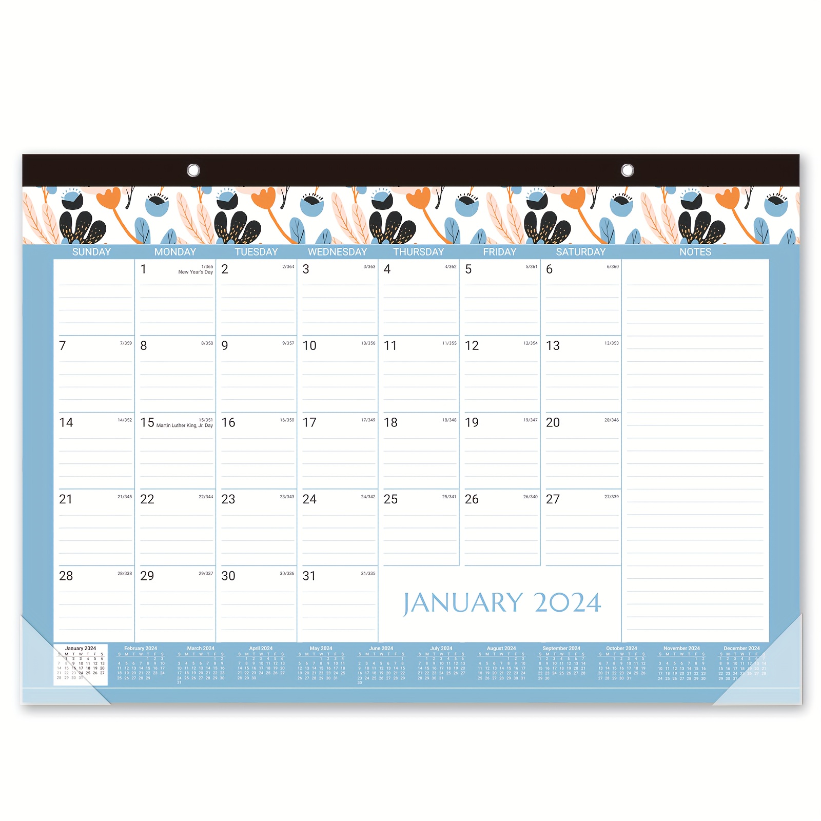 2024 Calendar - 12 Monthly Calendar 2024, 2024 Wall Calendar From January  2024 - December 2024,, Twin-wire Binding + Hanging Hook + Thick Paper +  Unruled Blocks With Julian Dates -flowers - Temu New Zealand