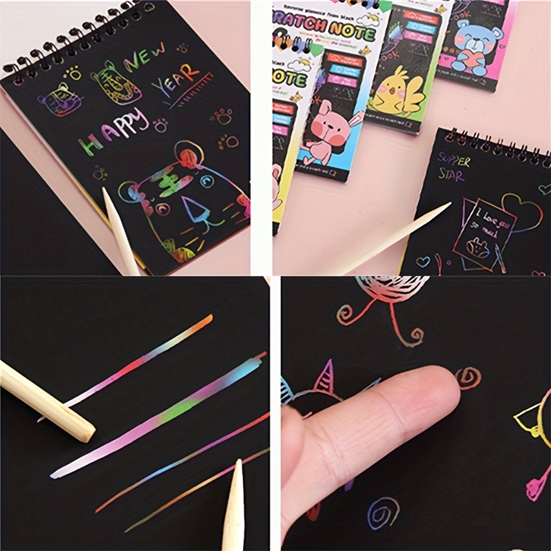 Latady Magic Scratch Art Rainbow Scratch Paper Cartoon Theme Scratch  Pictures Drawing Kit DIY Frame with Wooden Stylus for Kids DIY Christmas  Birthday Gift Card 
