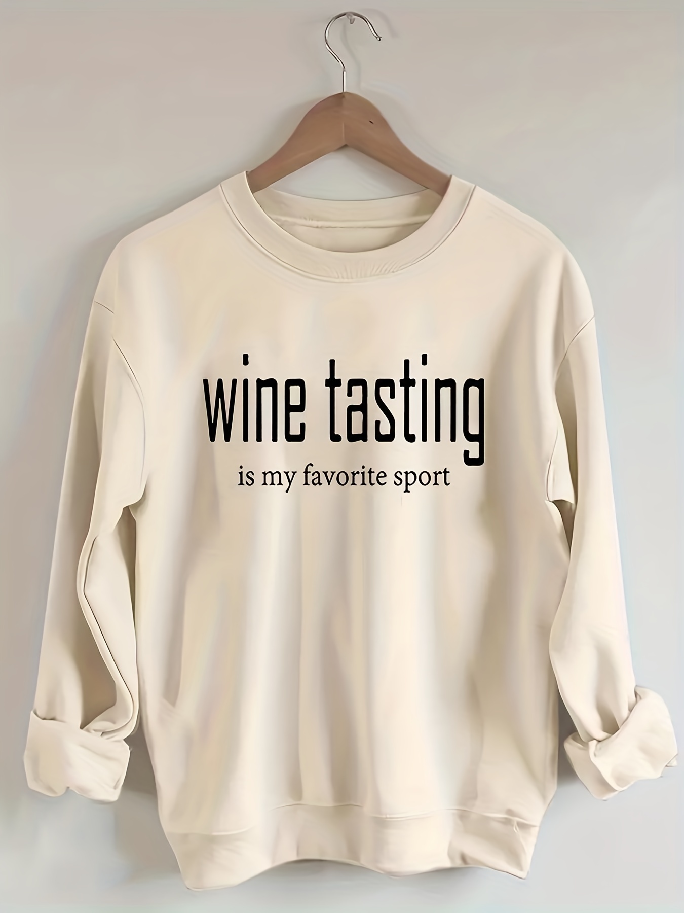 wine tasting letter print sweatshirt casual long sleeve crew neck sweatshirt womens clothing details 1