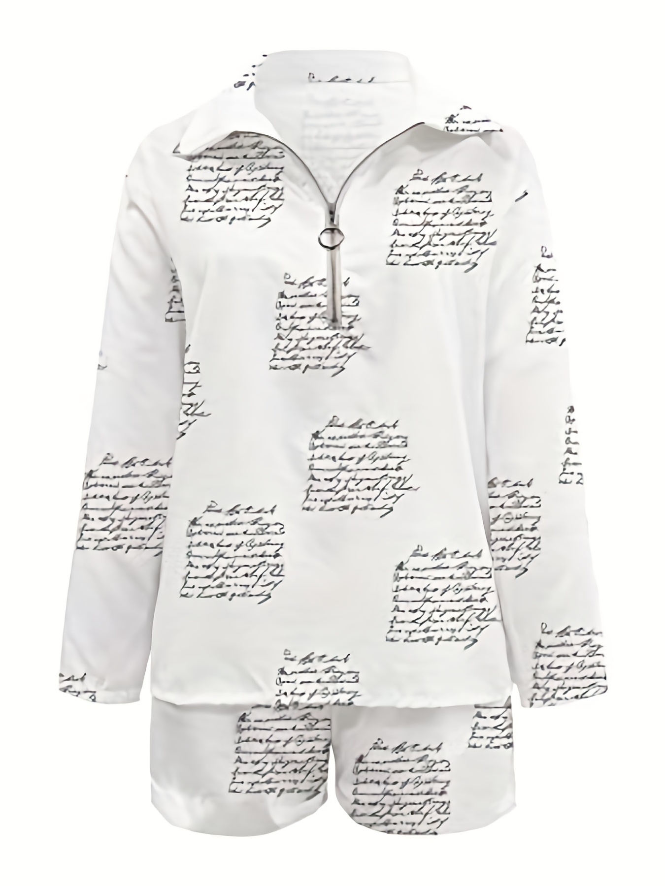 Letter Print Two piece Set Zip Up Top & Shorts Outfits