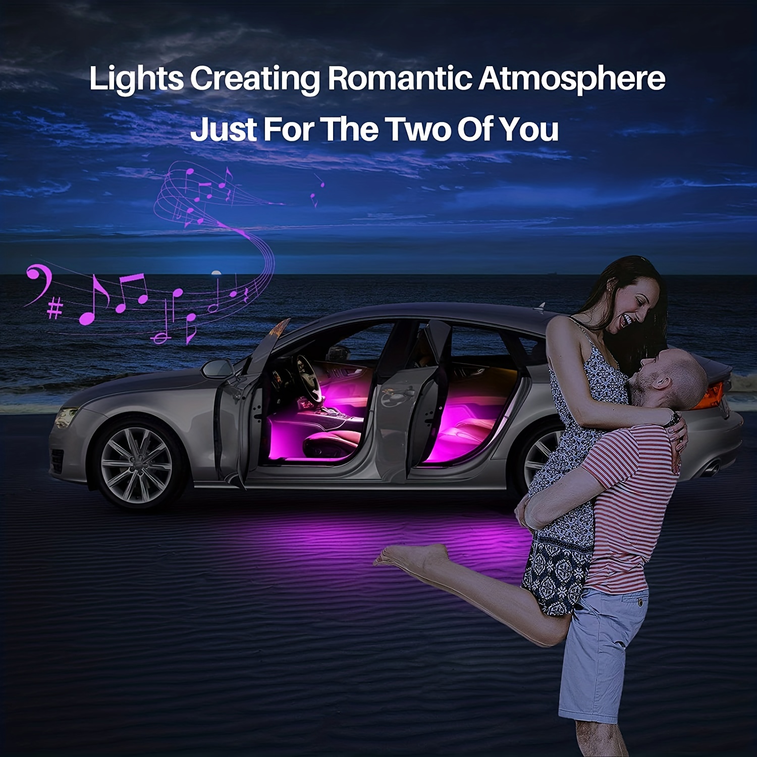  Tira de luz LED para automóvil DC 12 V (rosa) y luces interiores  de coche con música, luces LED debajo del tablero, kit de luces de neón :  Automotriz
