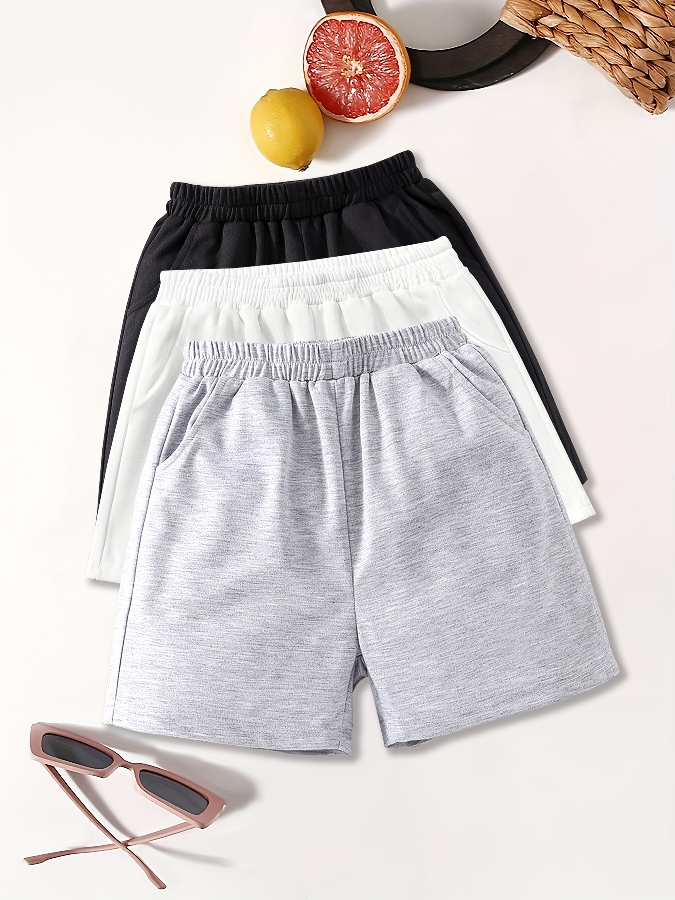 Women's Casual Summer Sweat Shorts Athletic Gym Shorts Loose Hiking Running  Knee Length Jogger Shorts with Pockets Womens Clothes