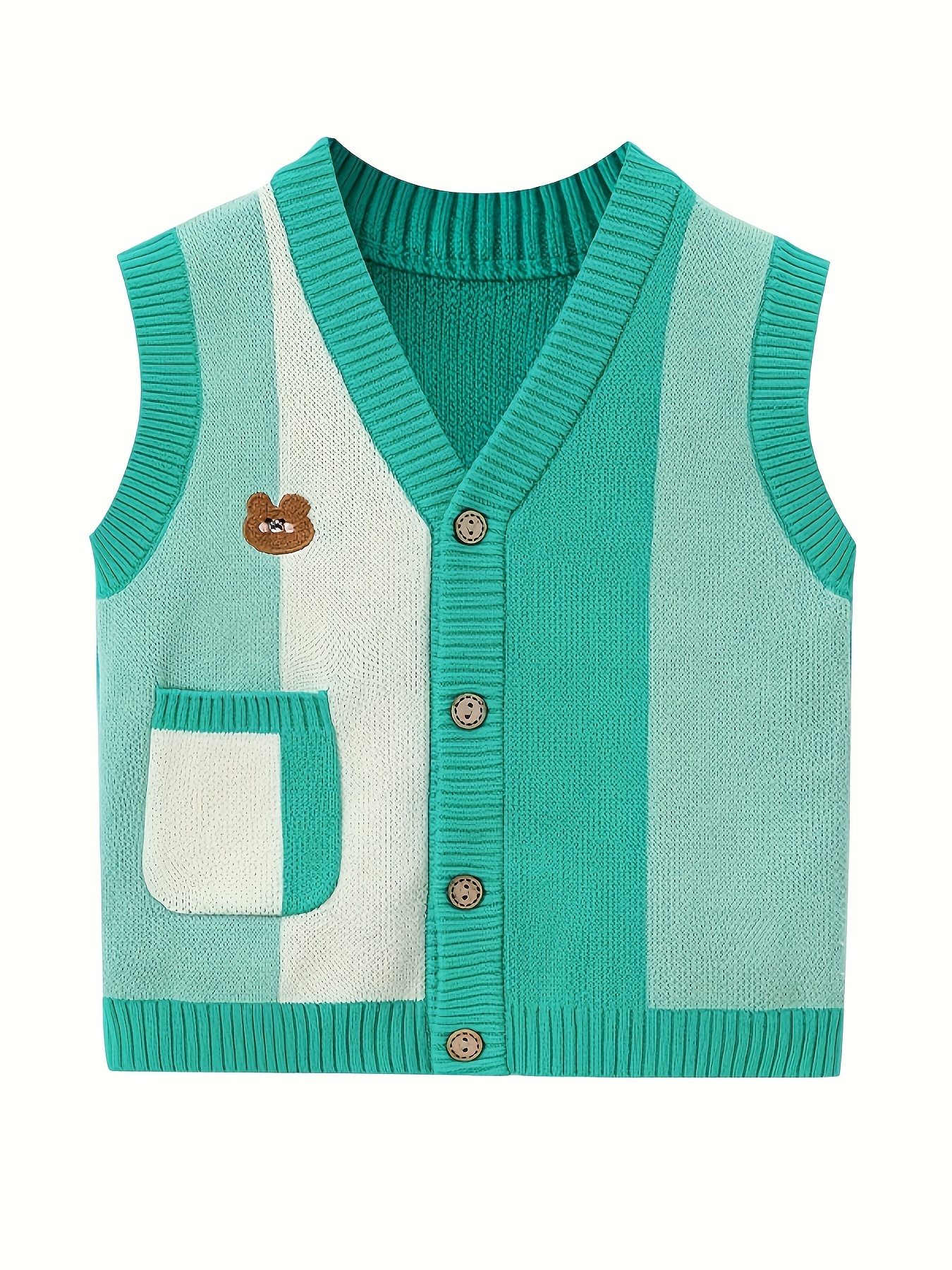Baby Boys Cute Bear Embroidery Round Neck Knit Vest Clothes - Temu Canada