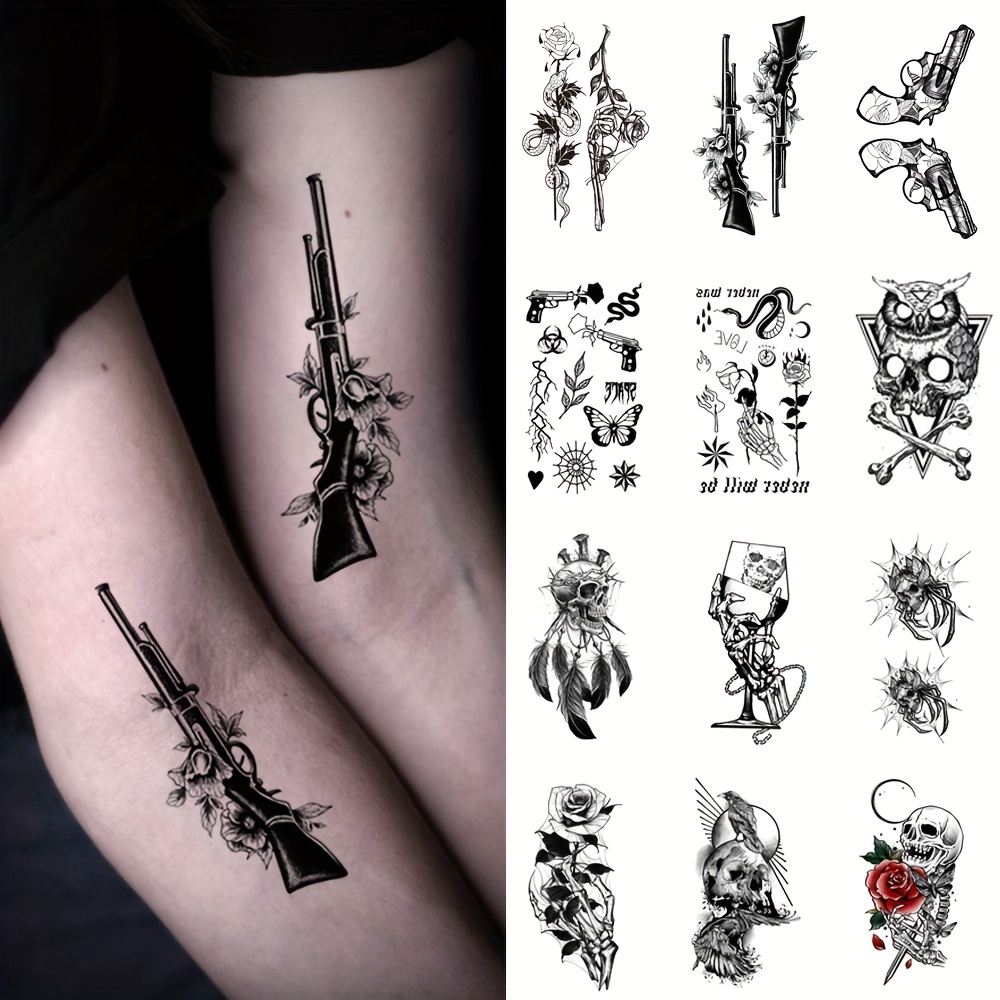 Tatuaje Temporal Floral Duradero Impermeable En Tinta Negra - Temu