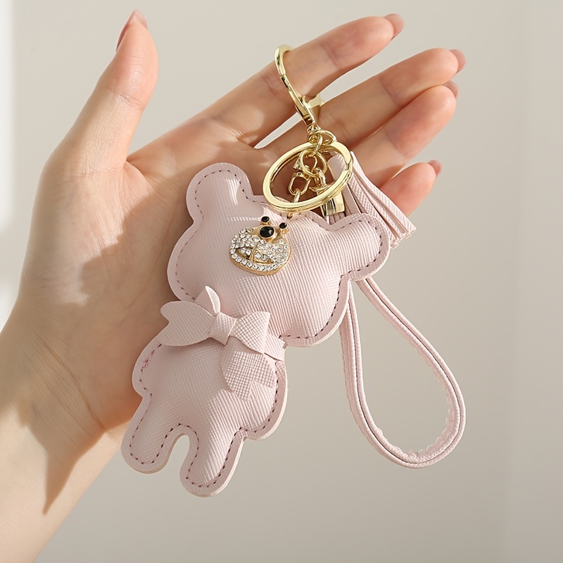 Rhinestone Leather Bear Keychain Fashion Cute Cartoon Colorful Bag Key Chain  Ornament Bag Purse Charm Accessories - Jewelry & Accessories - Temu