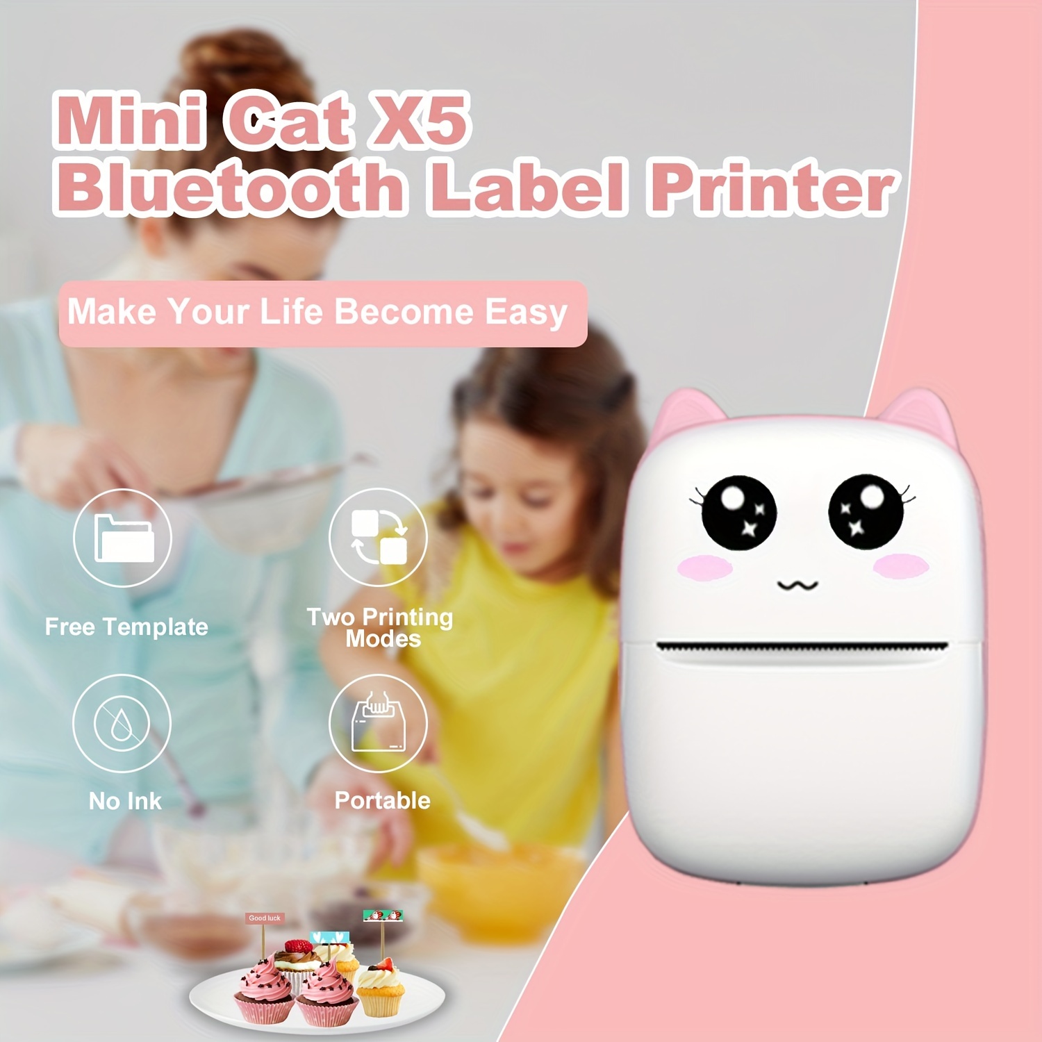 Mini imprimante d'étiquettes portable en forme de chat, impression