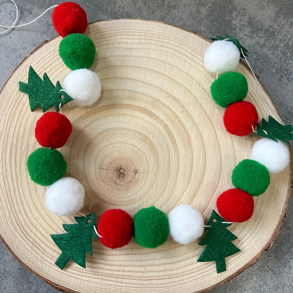 

Christmas Felt Ball Garland With Holly Leaves - & Green Decor For , Office, And Party Decoration