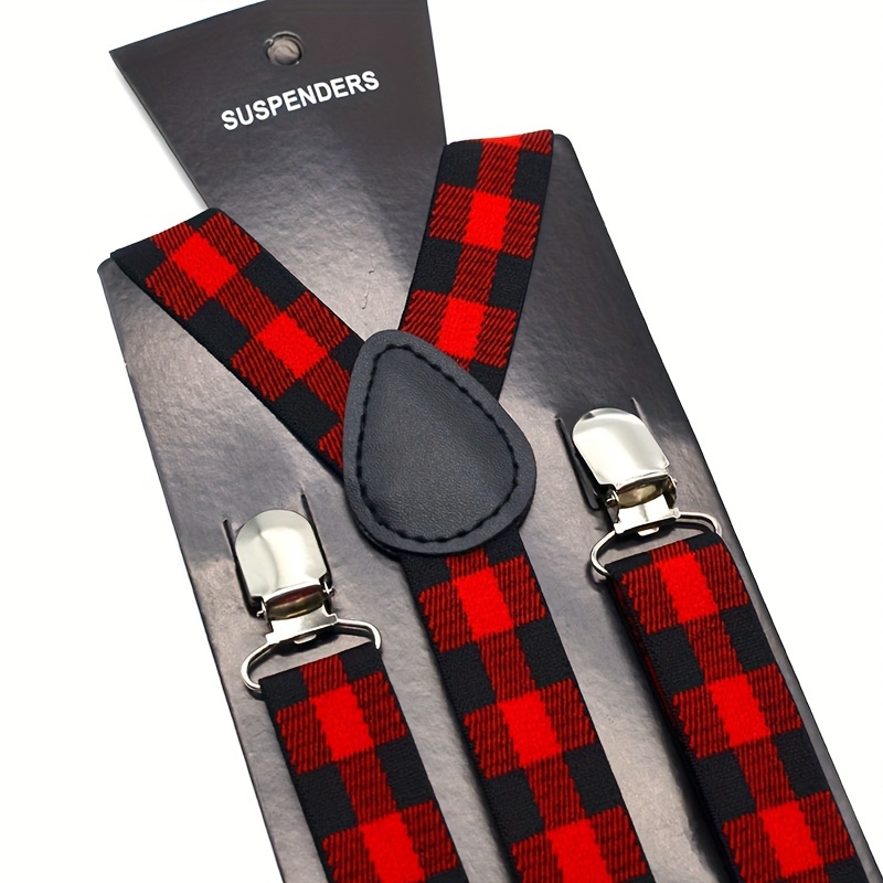 Men's Retro Plaid Suspenders and Bow Tie Set, Adjustable Plaid Suspender, Clothing Accessories, Christmas Party Gifts,Temu