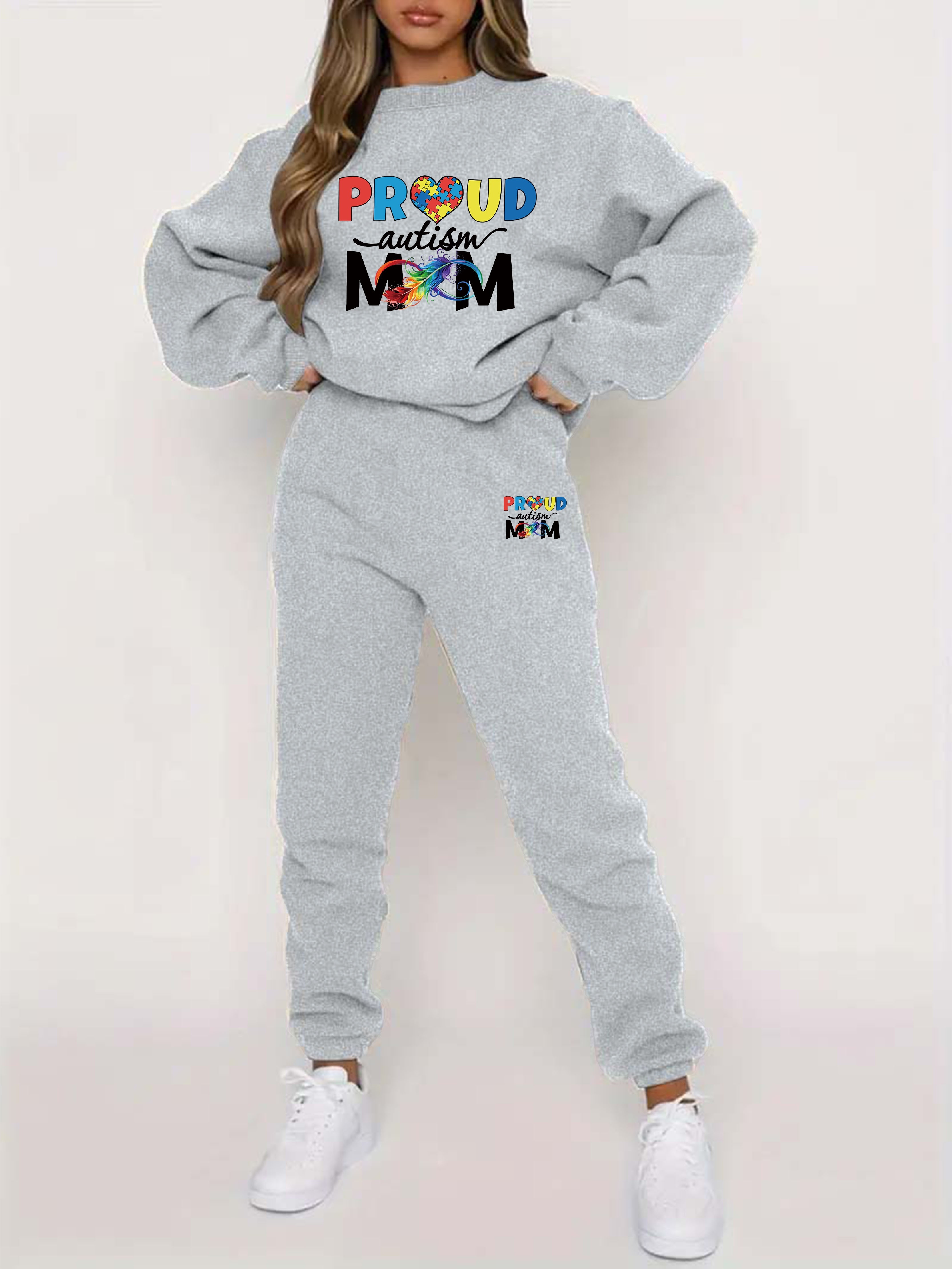 Mama Print Fleece Two piece Set Casual Long Sleeve - Temu