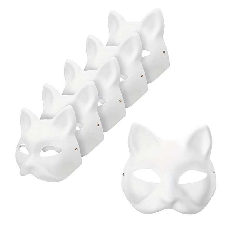 White Paper Half Animal Cat Halloween Mask Set For Men Cartoon