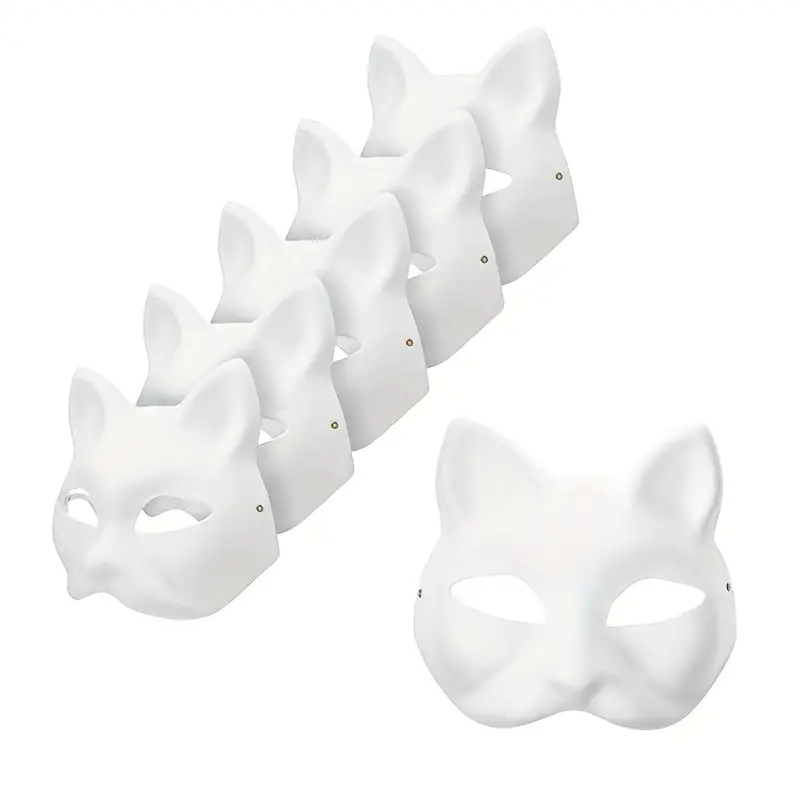 Paper Mache Diy Cat Masks White Paper Face Blank Hand - Temu