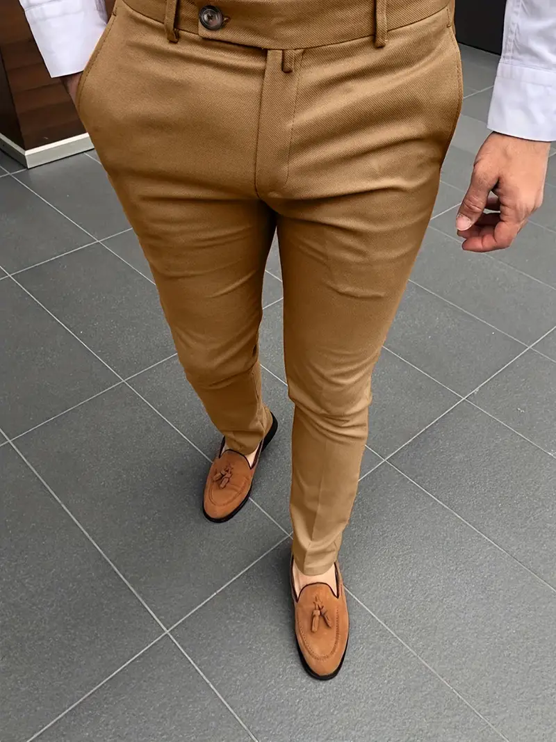 Slim Fit Elegant Slacks Men's Casual Vintage Style Slightly - Temu Canada
