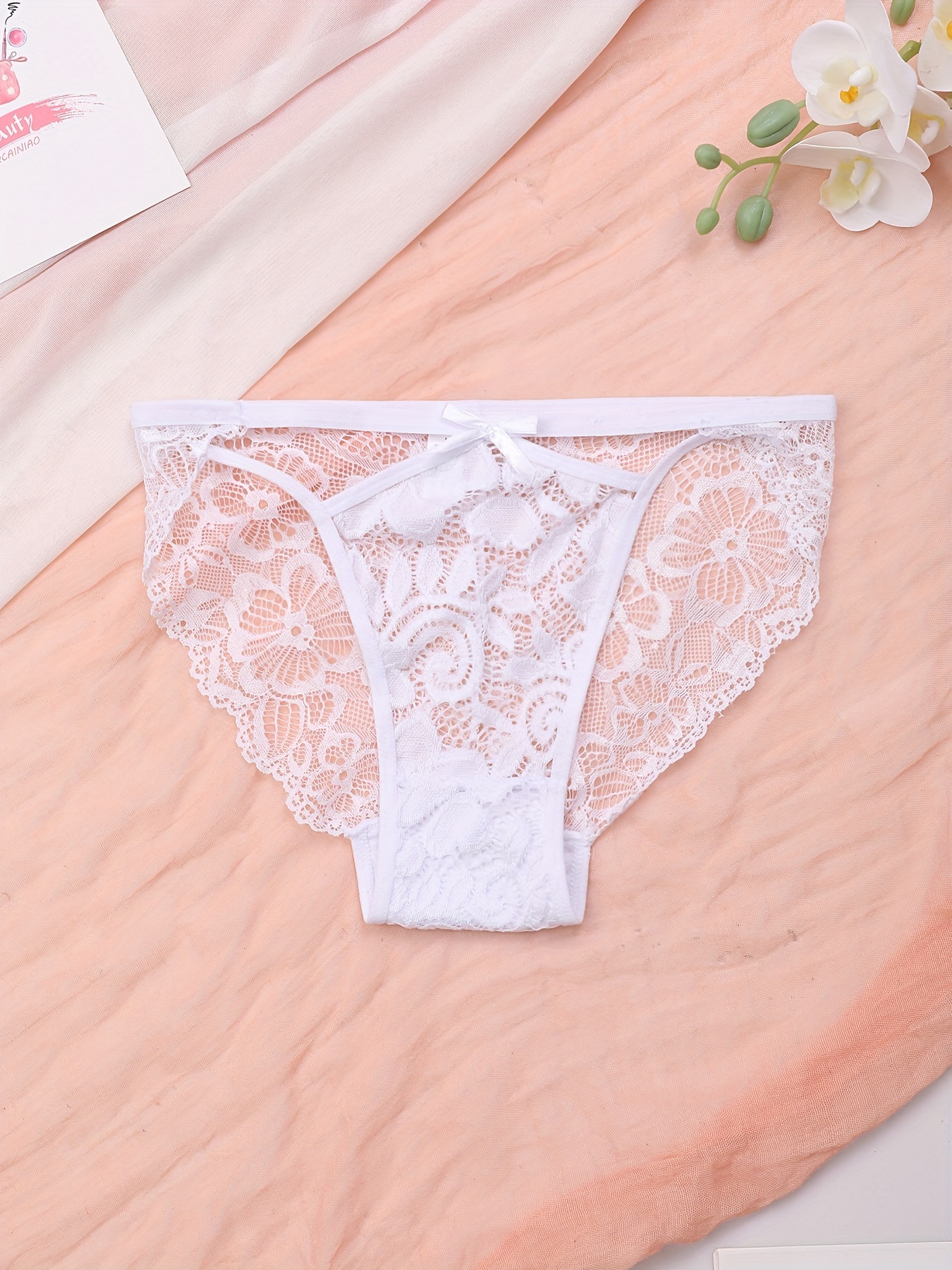 Lace Bow Front Hipster Bikini Panties Comfortable Breathable - Temu