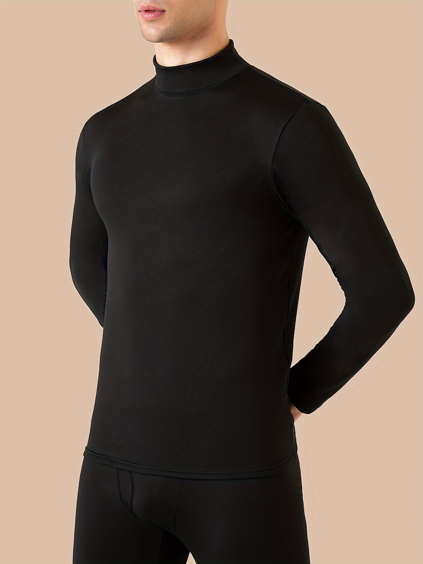  Camiseta básica de cuello alto para hombre, ajustada, ligera,  manga corta, ropa interior térmica, Albaricoque : Ropa, Zapatos y Joyería