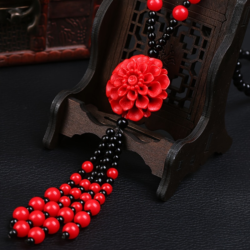 

1pc Jade Pendant, Long-lived Flower Pendant, Red Flower Pendant, Brings Good Luck And Healthy Energy, Gift For Men And Women