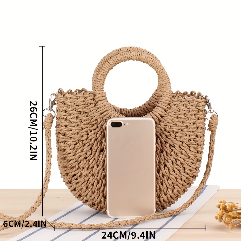 Wicker Round Straw Bag Woven Circle Crossbody Summer Handbag